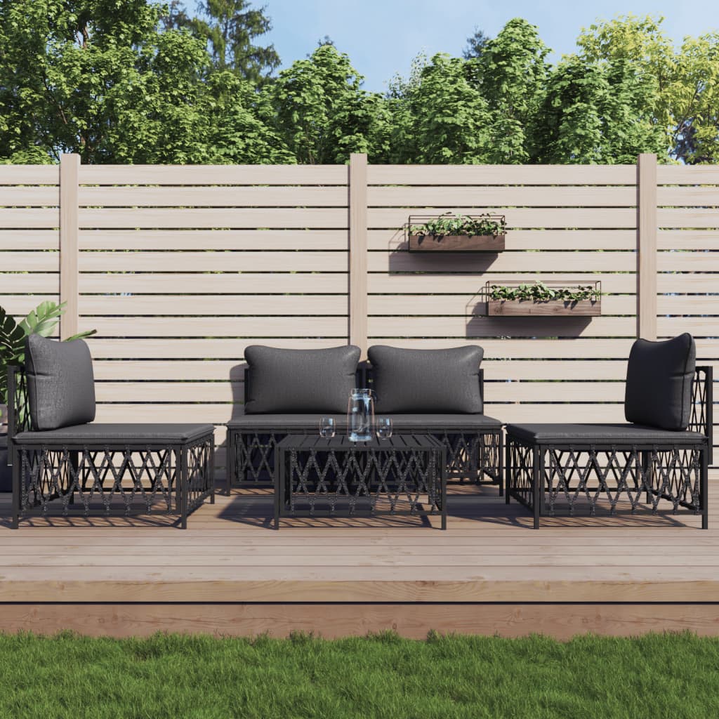 vidaXL 5-tlg. Garten-Lounge-Set mit Kissen Anthrazit Stahl