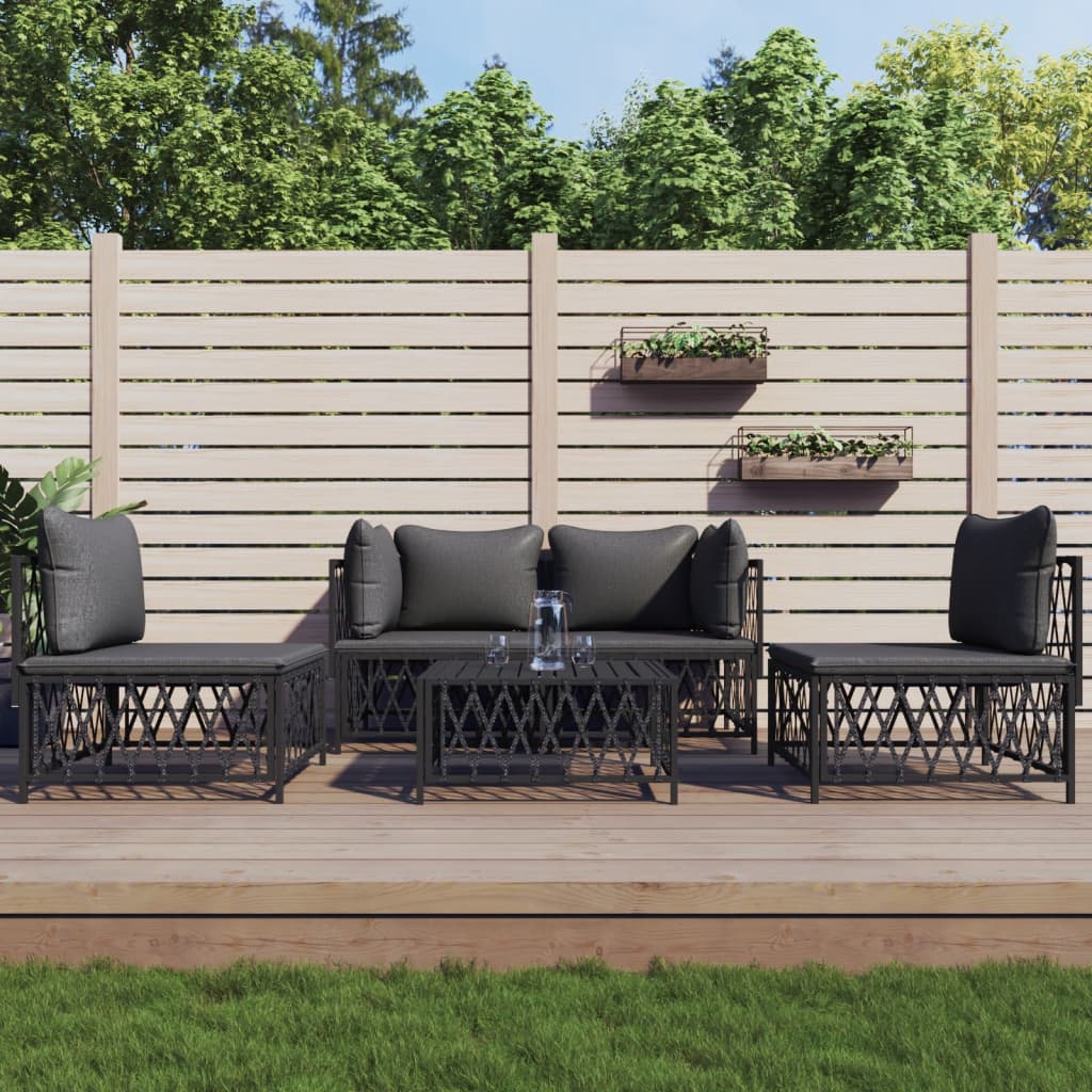 vida XL 5-tlg. Garten-Lounge-Set mit Kissen Anthrazit Stahl