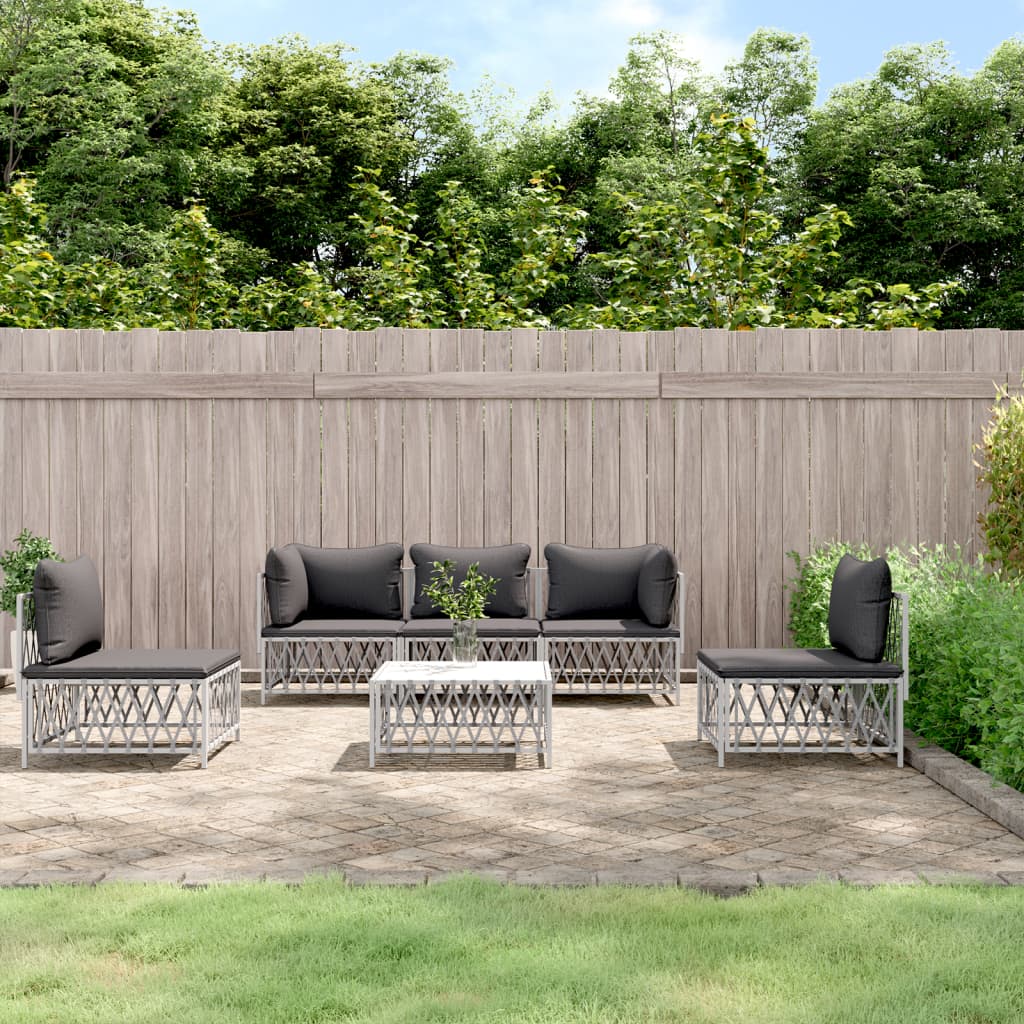 vida XL 6-tlg. Garten-Lounge-Set mit Kissen Weiß Stahl