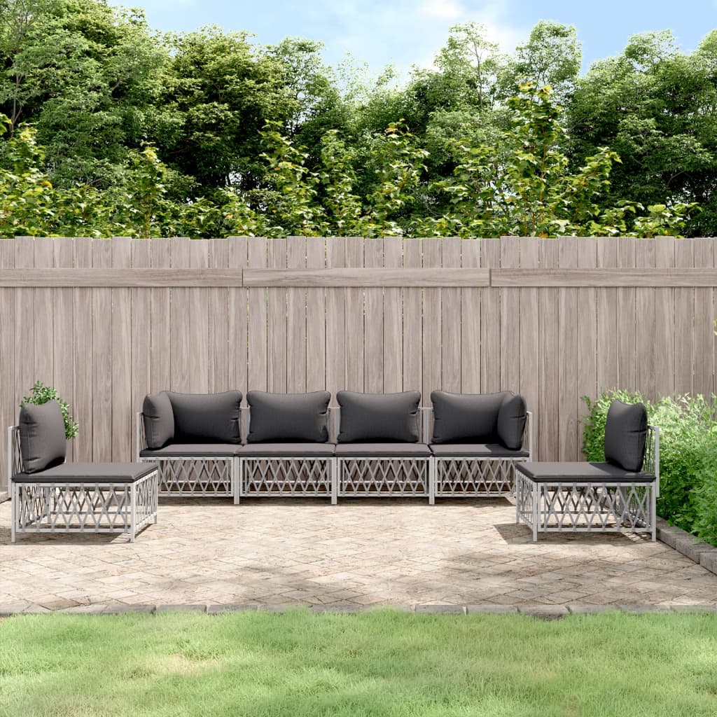 Zestaw wypoczynkowy ogrodowy - sofa, poduszki (biały, pleciona tkanina, stal, textilene, ciemnoszary)
