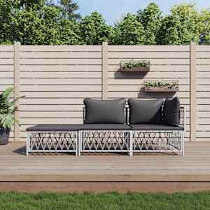 Vrtna sedežna garnitura 3-delna z blazinami belo jeklo