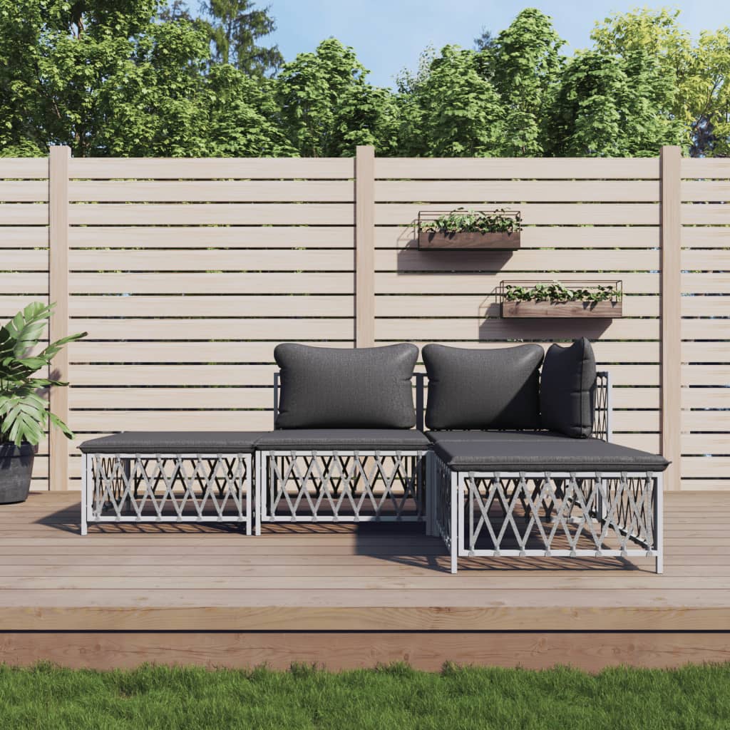 vidaXL 4-tlg. Garten-Lounge-Set mit Kissen Weiß Stahl