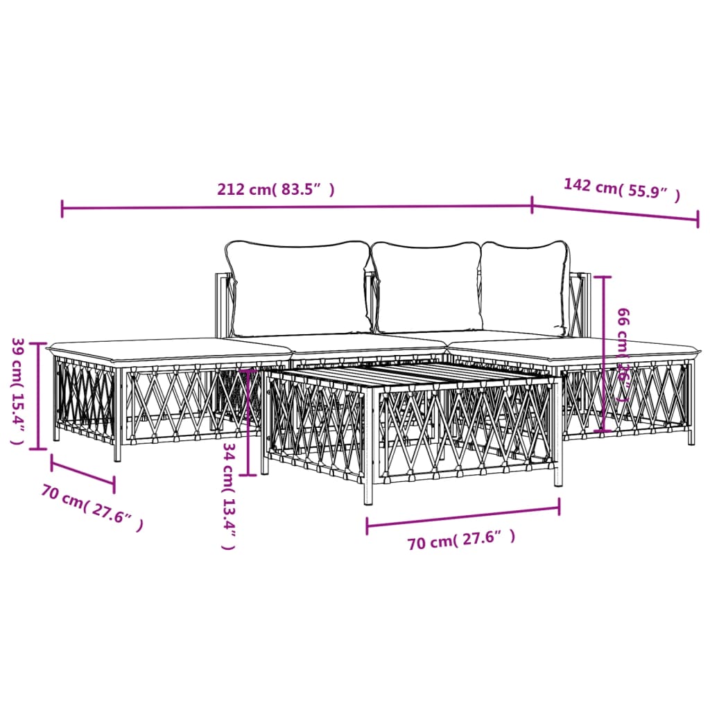  5-dielna záhradná sedacia súprava s podložkami antracitová oceľ