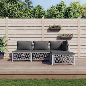 Vrtna sedežna garnitura 4-delna z blazinami belo jeklo