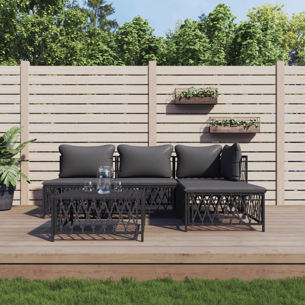 vidaXL 5-tlg. Garten-Lounge-Set mit Kissen Anthrazit Stahl