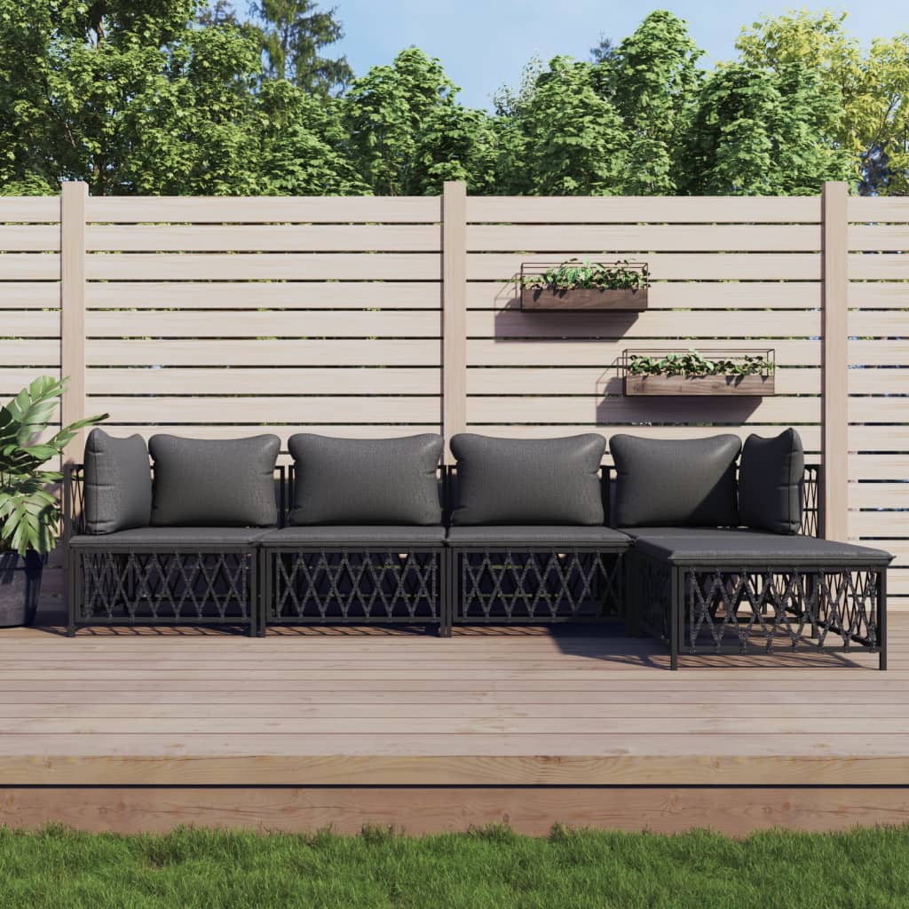 5-tlg. Garten-Lounge-Set mit Kissen Anthrazit Stahl