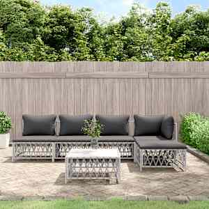 Vrtna sedežna garnitura 6-delna z blazinami belo jeklo