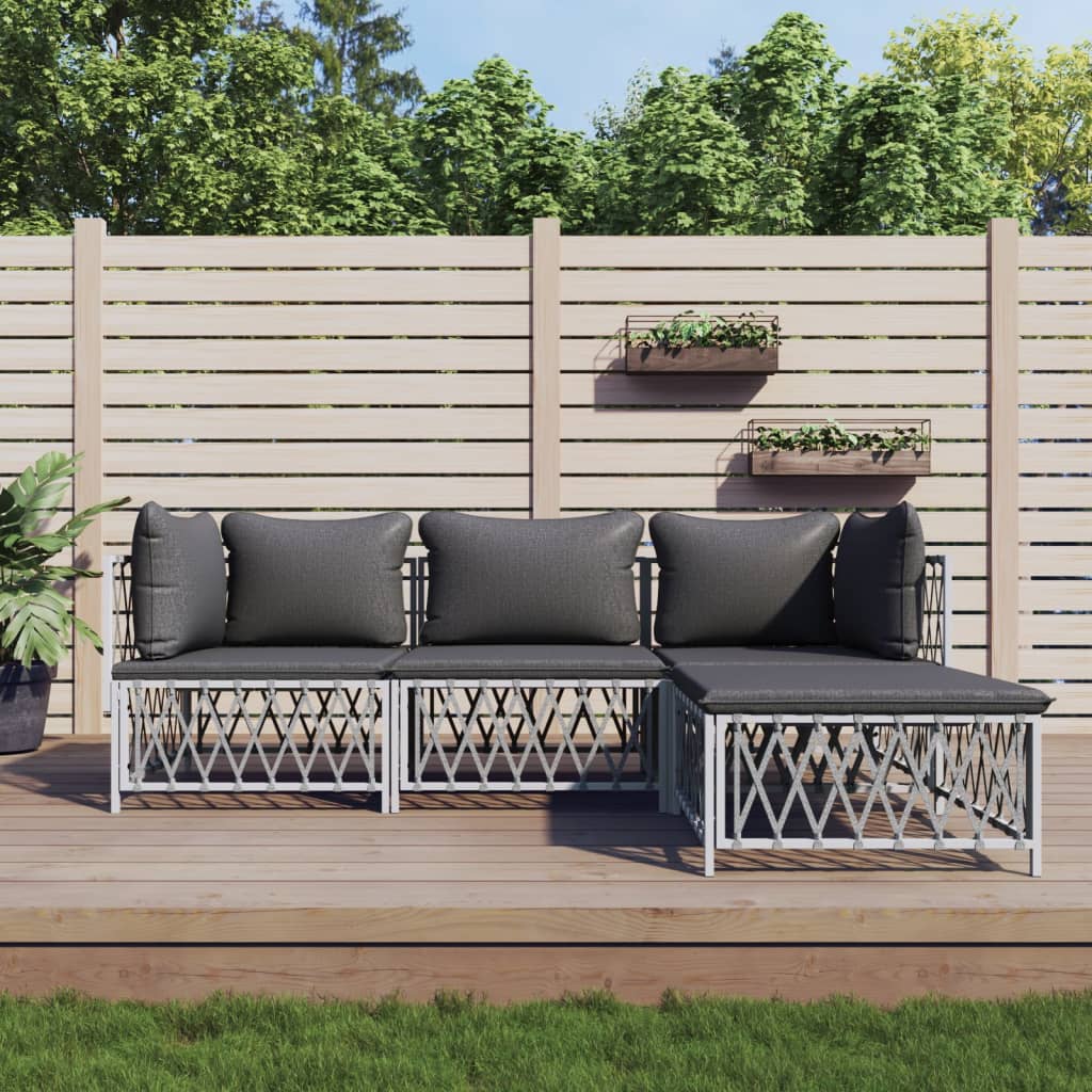 vidaXL 4-tlg. Garten-Lounge-Set mit Kissen Weiß Stahl