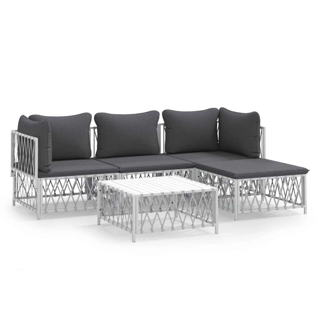 vidaXL 5 pcs conjunto lounge de jardim com almofadões aço branco