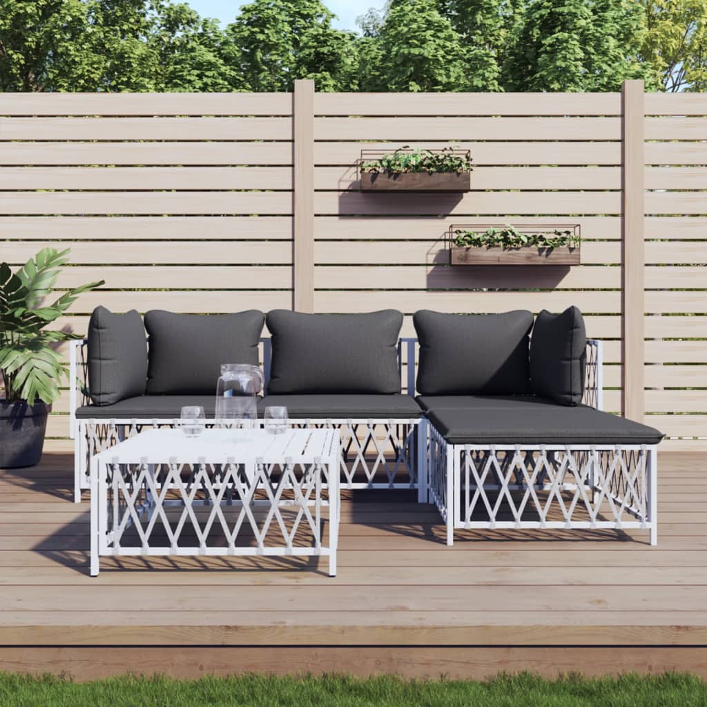 vida XL 5-tlg. Garten-Lounge-Set mit Kissen Weiß Stahl