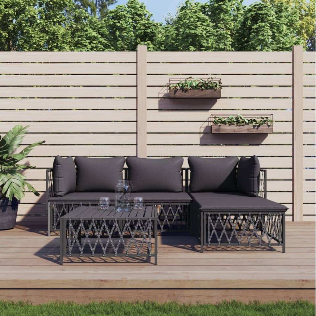 vidaXL 5-tlg. Garten-Lounge-Set mit Kissen Anthrazit Stahl