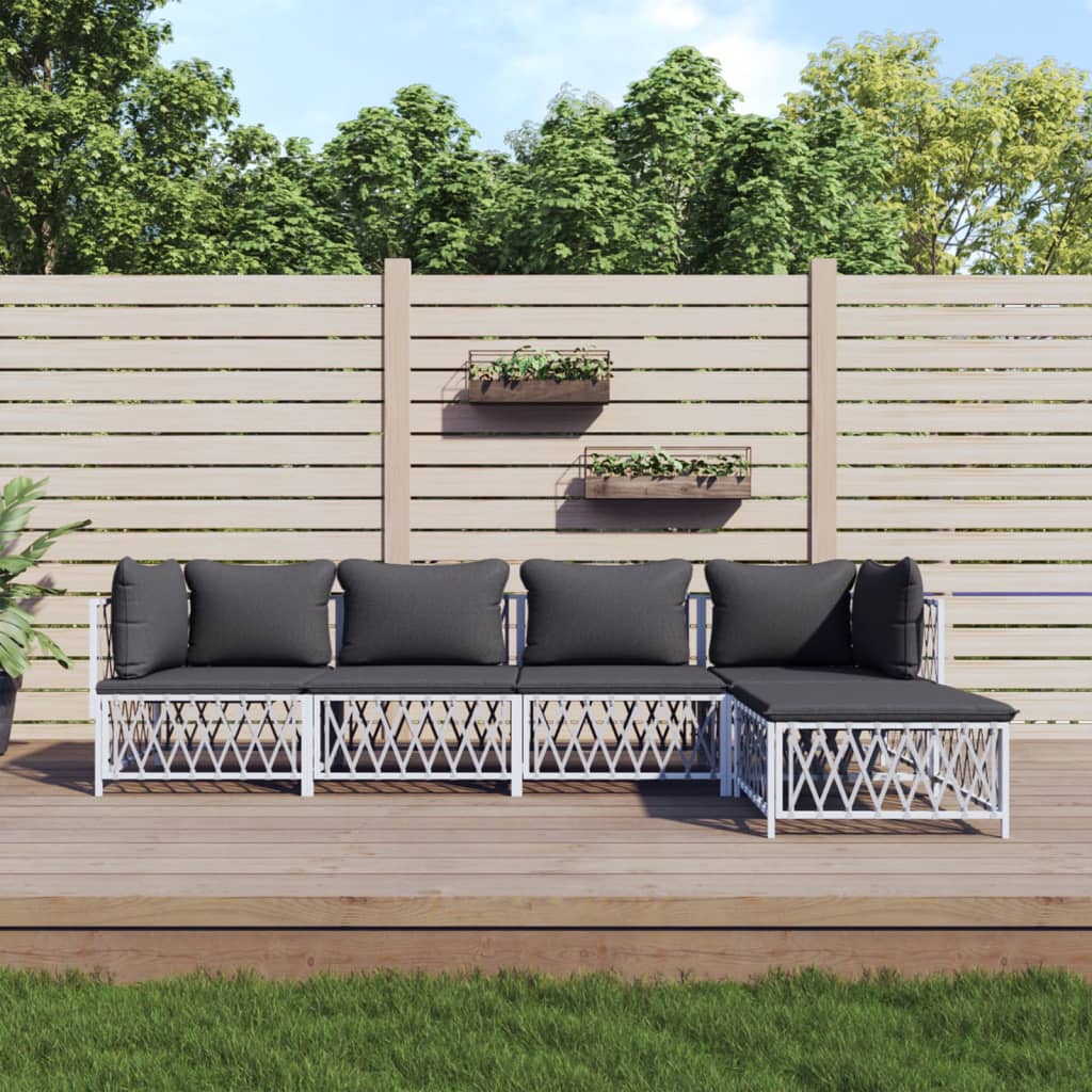 vidaXL 5-tlg. Garten-Lounge-Set mit Kissen Weiß Stahl