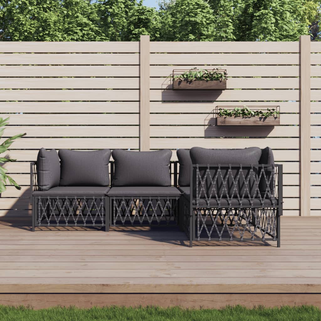 vida XL 4-tlg. Garten-Lounge-Set mit Kissen Anthrazit Stahl