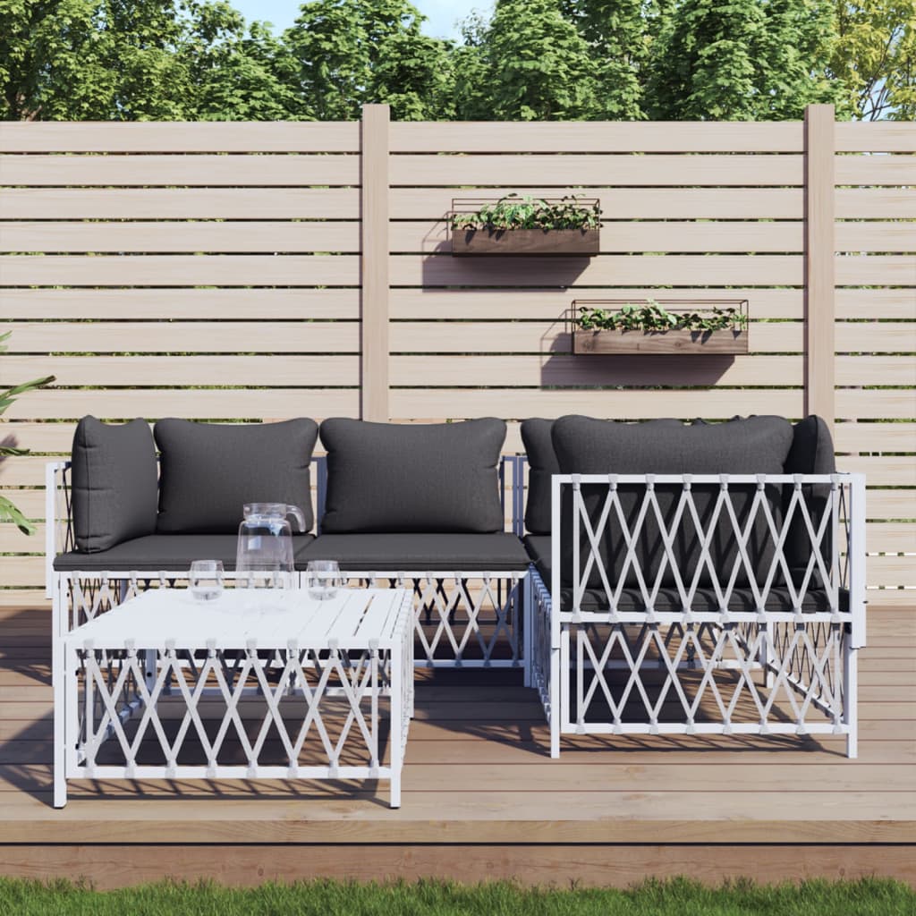 vidaXL 5-tlg. Garten-Lounge-Set mit Kissen Weiß Stahl