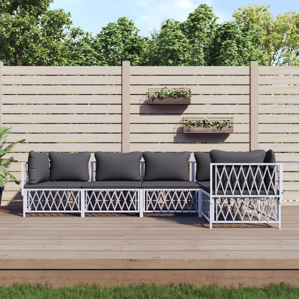 vidaXL 5-tlg. Garten-Lounge-Set mit Kissen Weiß Stahl