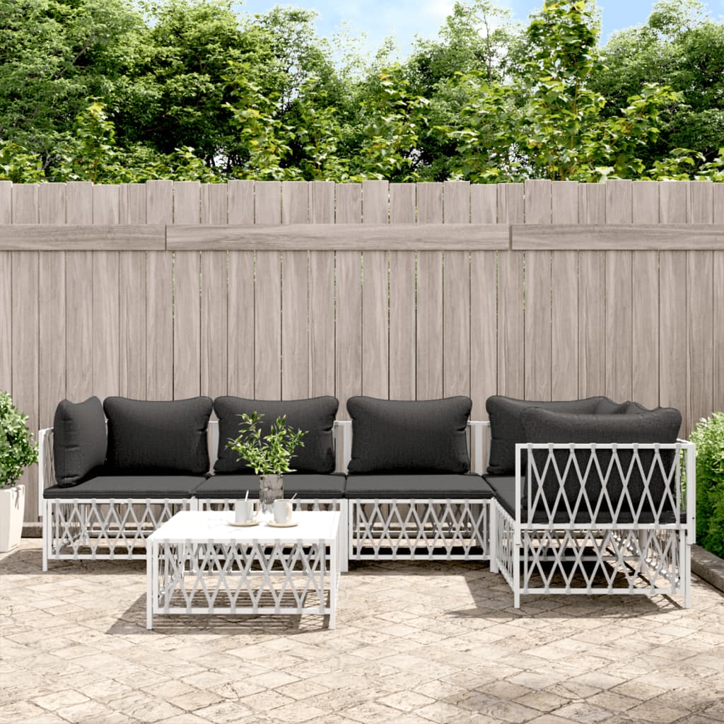 vidaXL 6-tlg. Garten-Lounge-Set mit Kissen Weiß Stahl