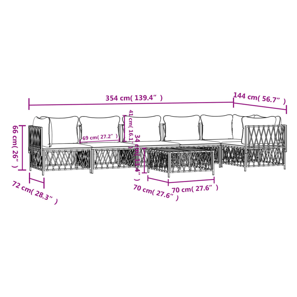 Set mobilier de grădină cu perne, 7 piese, alb, oțel