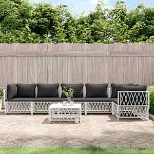 Vrtna sedežna garnitura 7-delna z blazinami belo jeklo