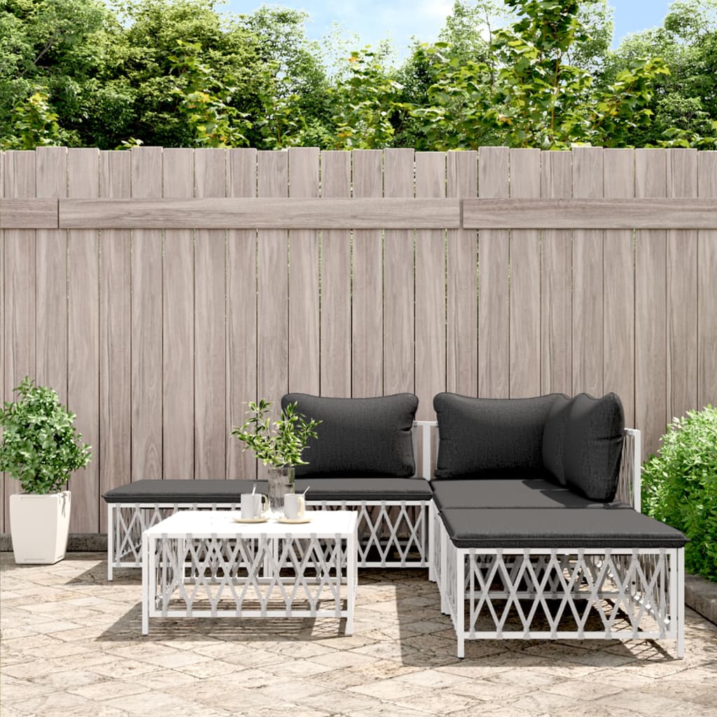 vidaXL 6-tlg. Garten-Lounge-Set mit Kissen Weiß Stahl