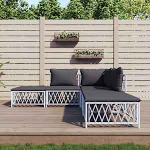 Vrtna sedežna garnitura 5-delna z blazinami belo jeklo