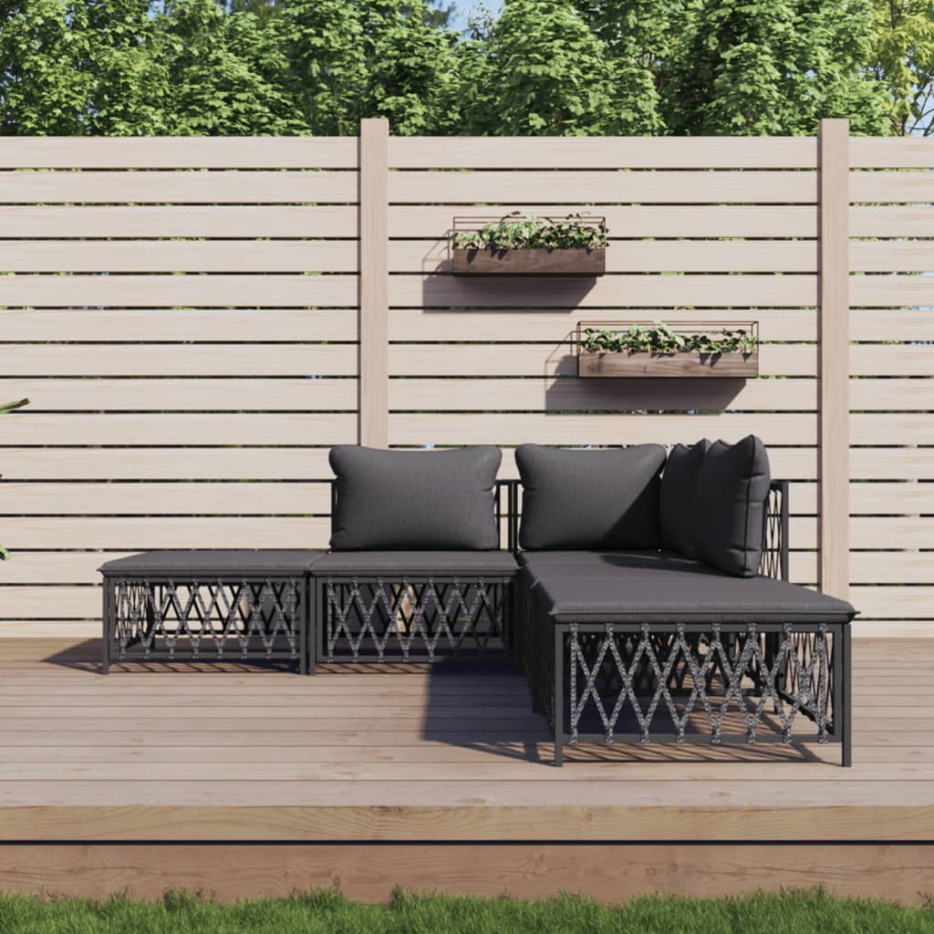 vidaXL 5-tlg. Garten-Lounge-Set mit Kissen Anthrazit Stahl