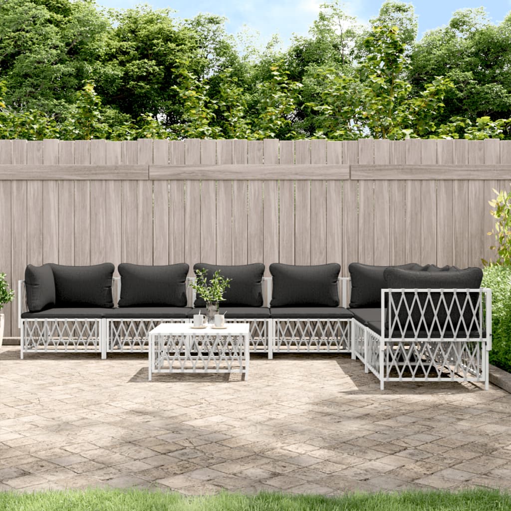 8-tlg. Garten-Lounge-Set mit Kissen Weiß Stahl