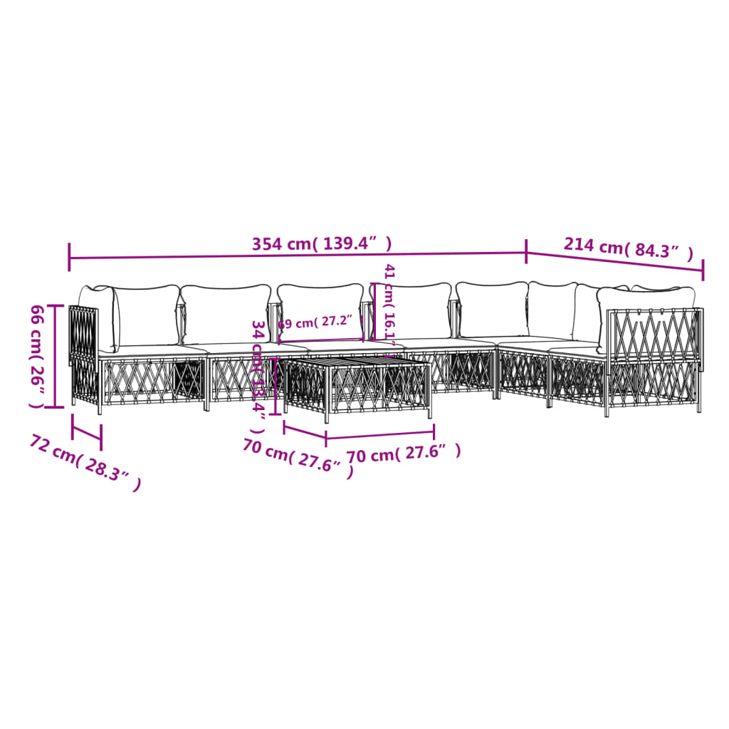 Set mobilier de grădină, 8 piese, cu perne, antracit, oțel