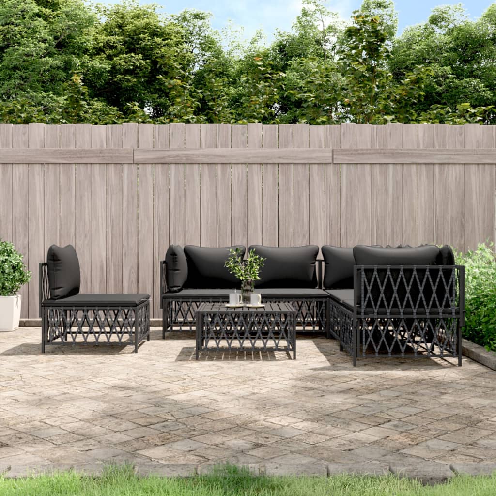 6-tlg. Garten-Lounge-Set mit Kissen Anthrazit Stahl