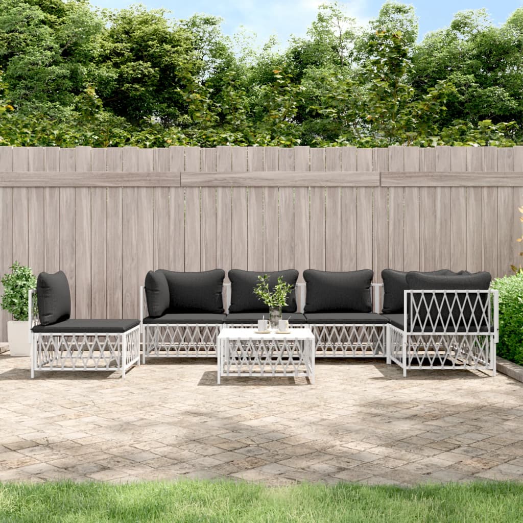 vidaXL 7-tlg. Garten-Lounge-Set mit Kissen Weiß Stahl