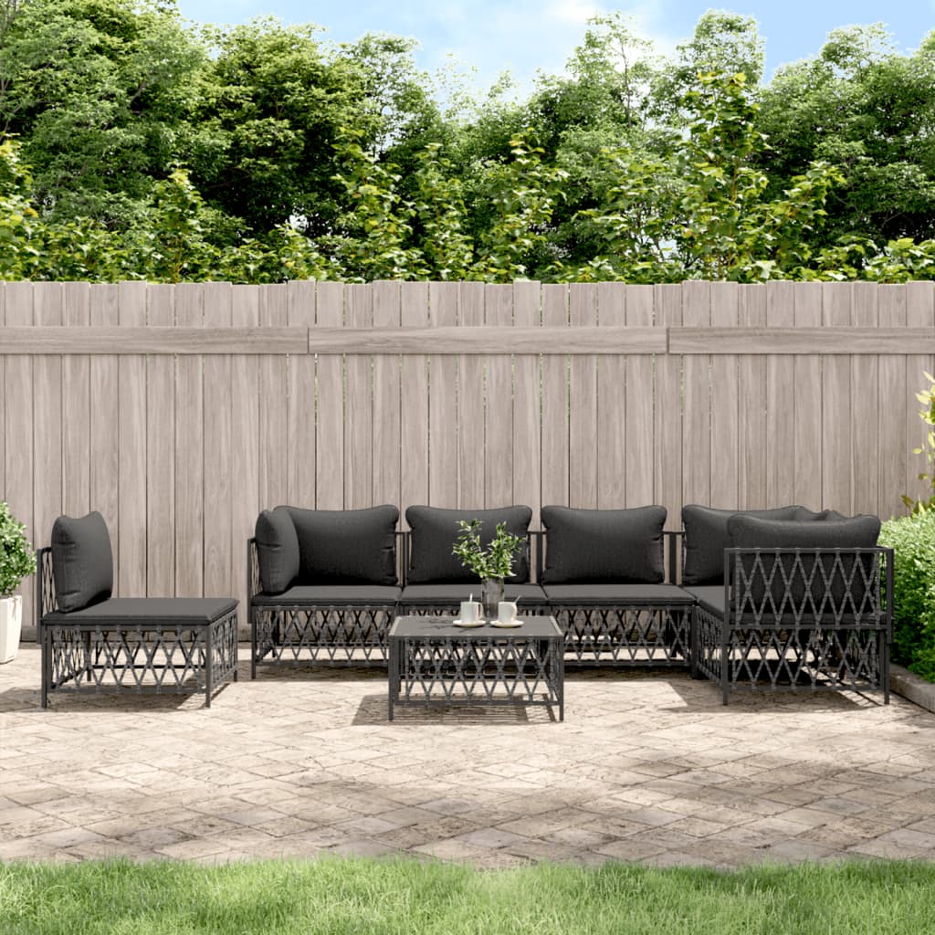 vidaXL 7-tlg. Garten-Lounge-Set mit Kissen Anthrazit Stahl