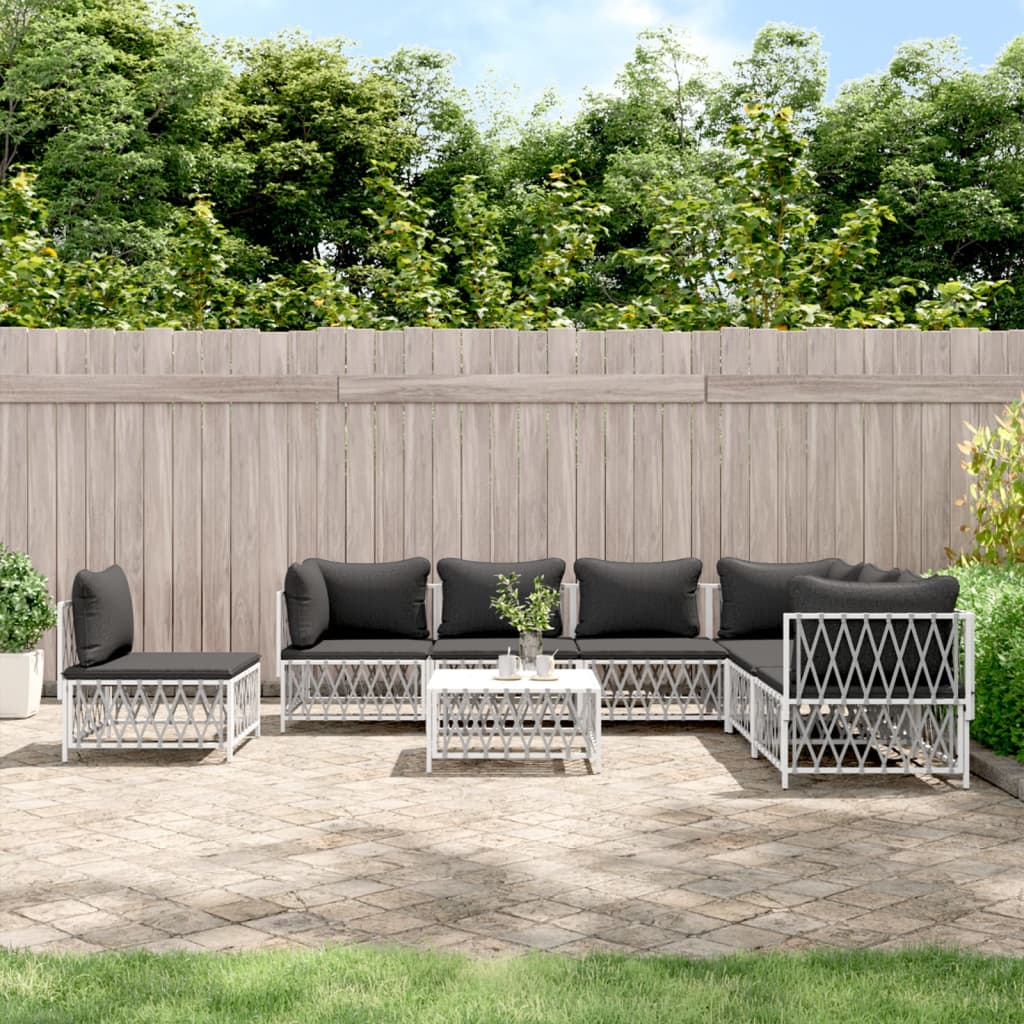 vidaXL 8-tlg. Garten-Lounge-Set mit Kissen Weiß Stahl