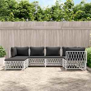 Vrtna sedežna garnitura 6-delna z blazinami belo jeklo