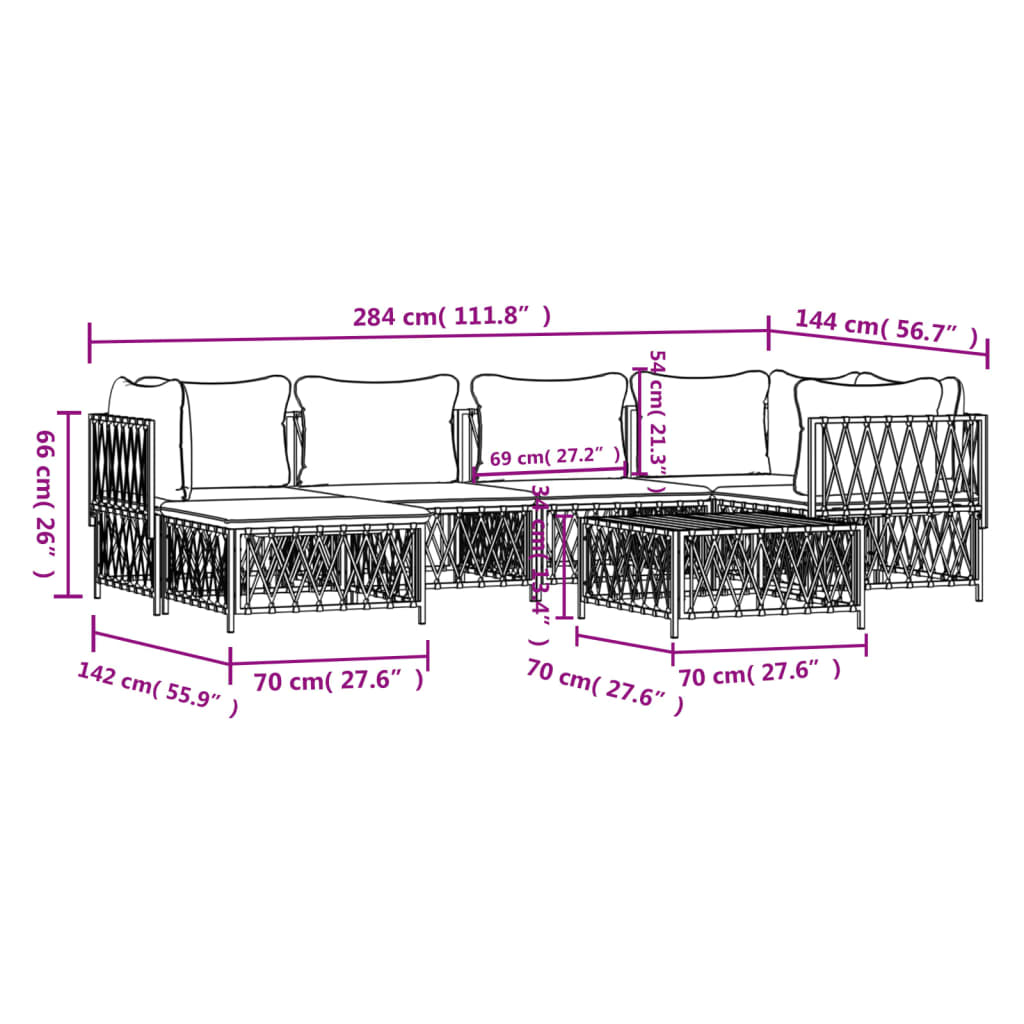 Set mobilier de grădină cu perne, 7 piese, alb, oțel