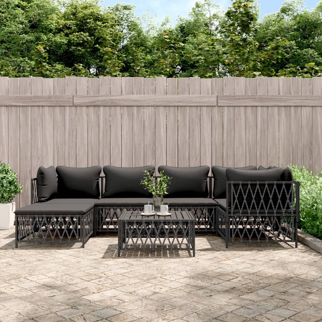 vidaXL 7-tlg. Garten-Lounge-Set mit Kissen Anthrazit Stahl