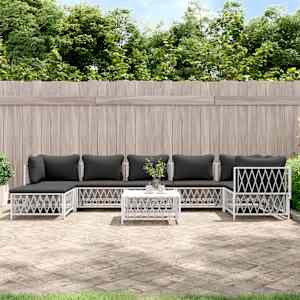 Vrtna sedežna garnitura 8-delna z blazinami belo jeklo