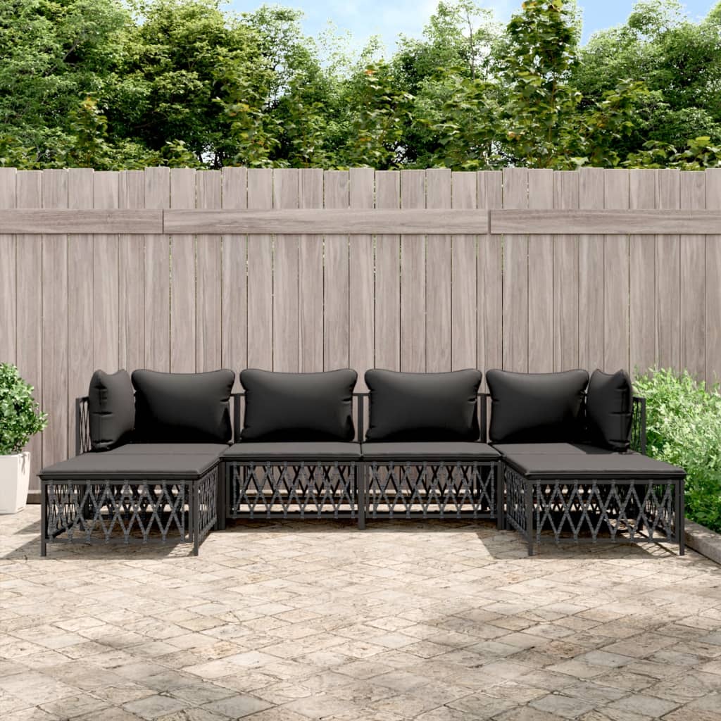 vidaXL 6-tlg. Garten-Lounge-Set mit Kissen Anthrazit Stahl