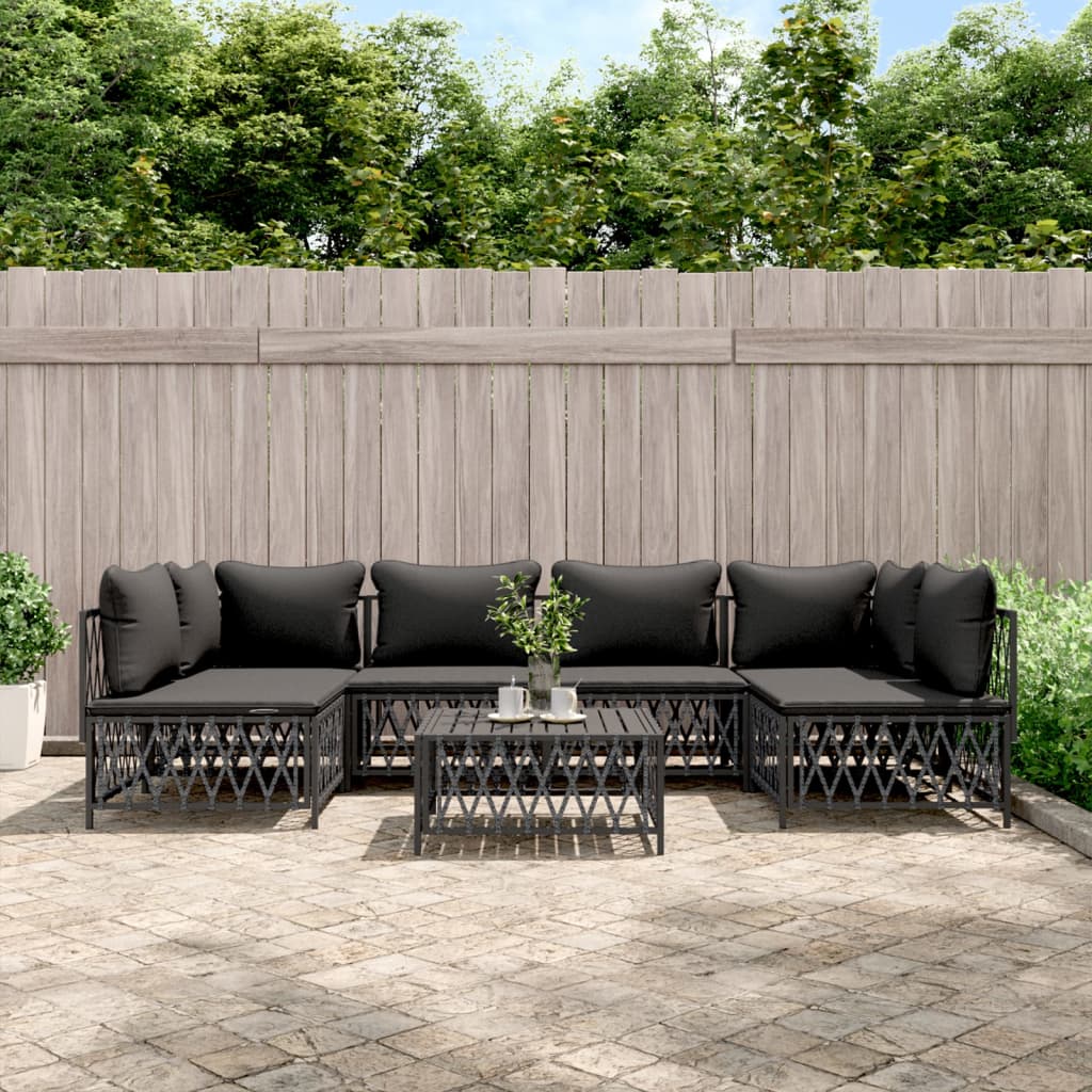 7-tlg. Garten-Lounge-Set mit Kissen Anthrazit Stahl