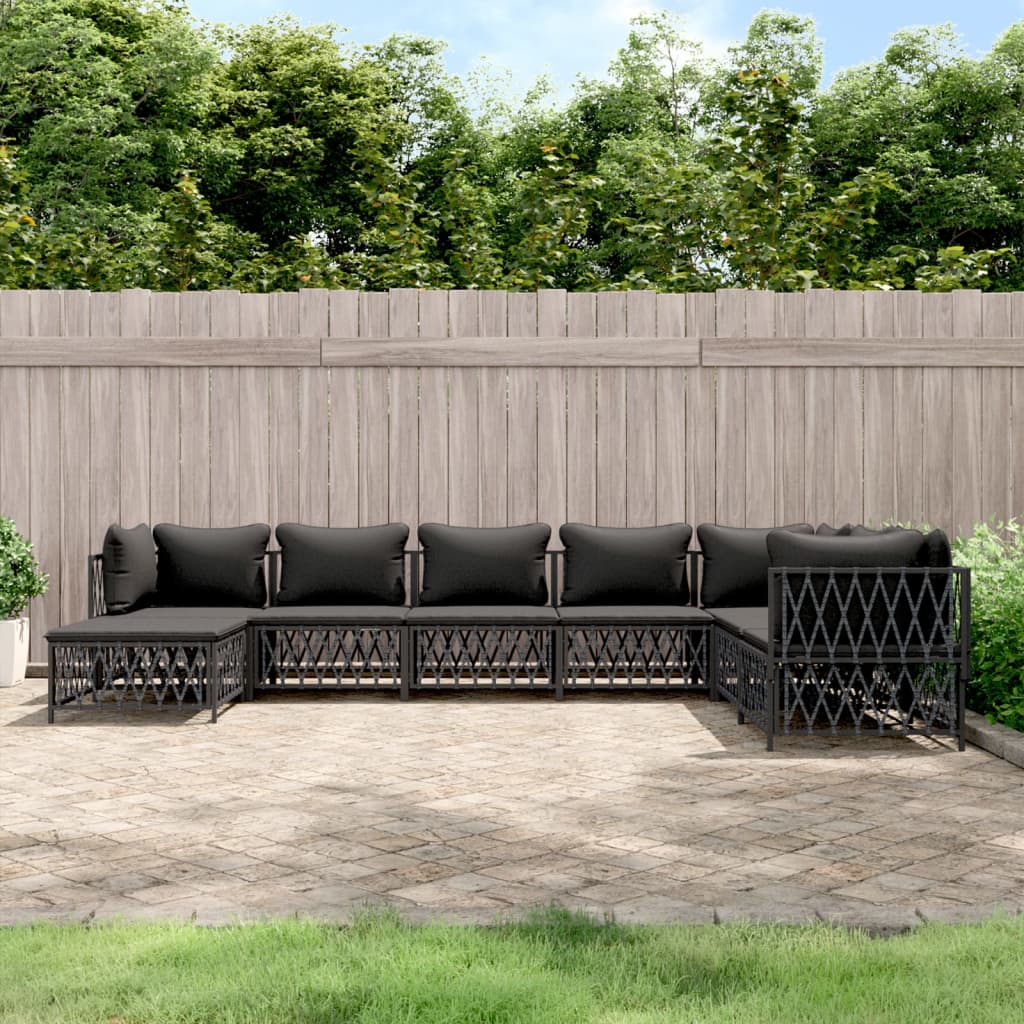 Zestaw wypoczynkowy ogrodowy - sofa narożna, środkowa, podnóżek, poduszki (antracytowy, 72x72x66 cm)