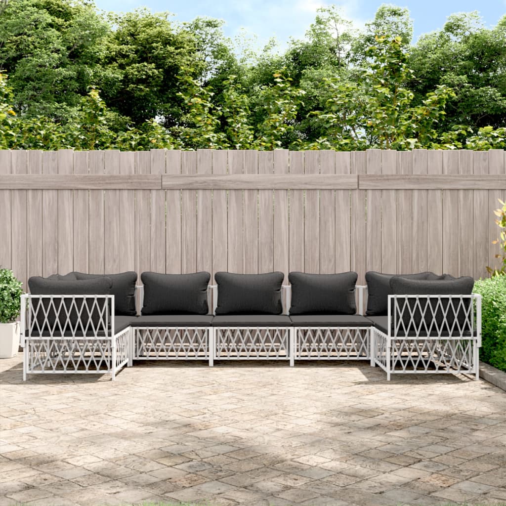 vidaXL 7-tlg. Garten-Lounge-Set mit Kissen Weiß Stahl