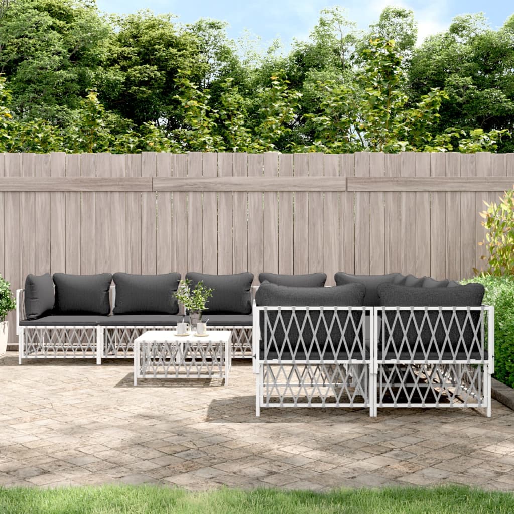 Sofa ogrodowa modułowa - 8szt. + stół + poduszki - biały, 72x72x66 cm