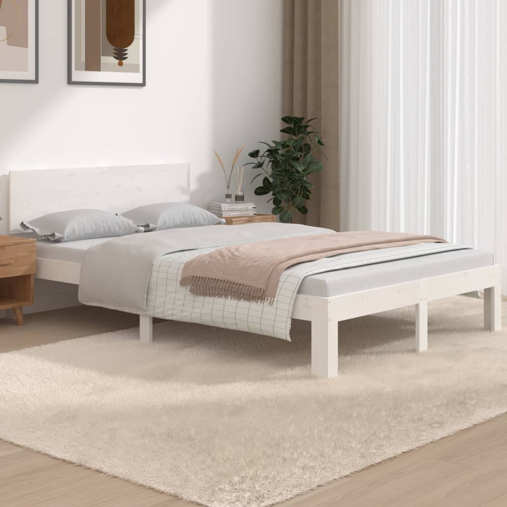 Cadre de lit blanc 120x190 cm petit double bois massif de pin