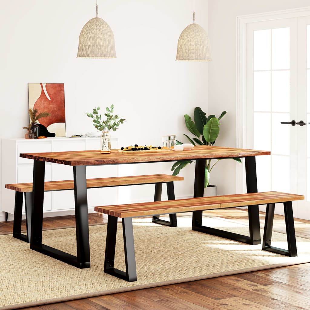 Ensemble à manger 3 pcs avec bord vivant bois massif d'acacia