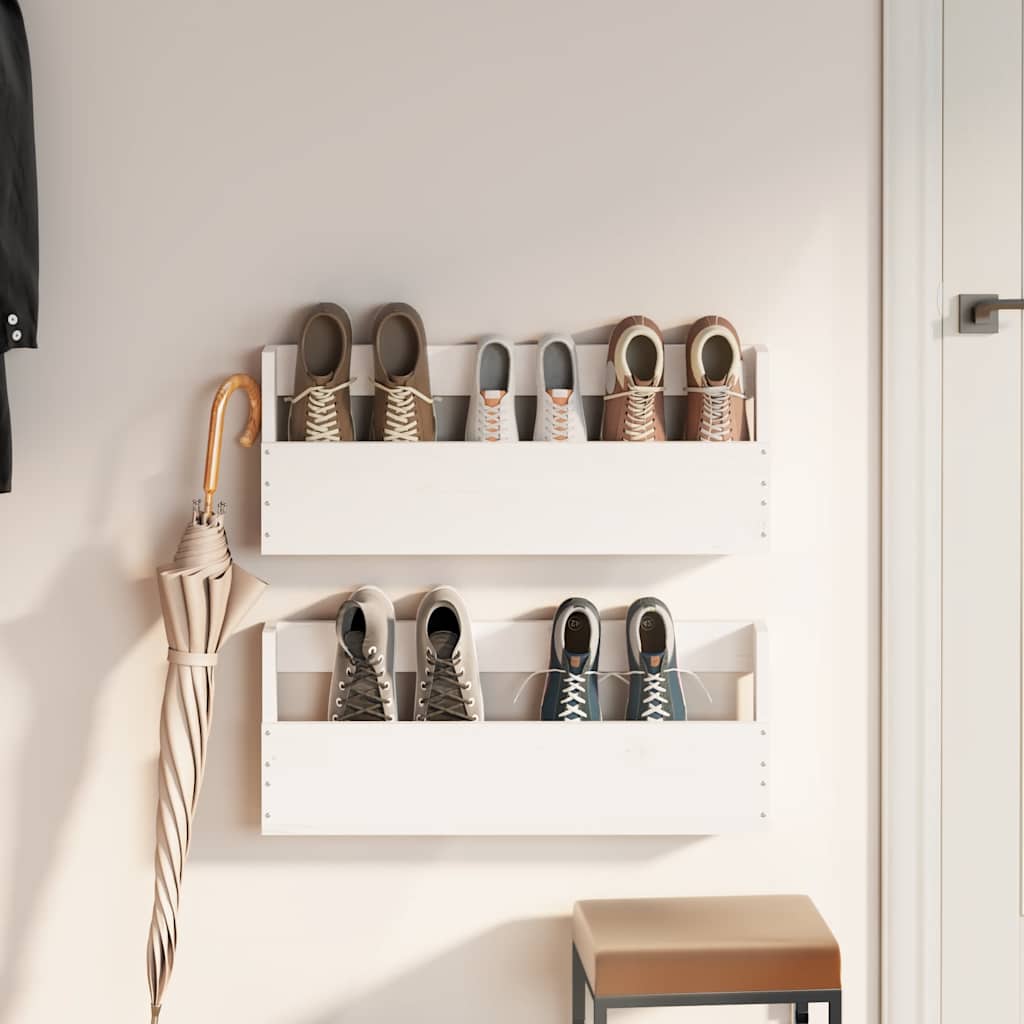 Thumbnail - vidaXL Wand-Schuhregale 2 Stk. Weiß 59x9x23 cm Massivholz Kiefer