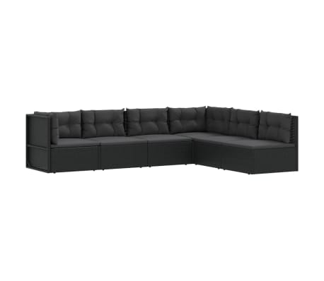 vidaXL Sodo komplektas su pagalvėlėmis, 6 dalių, juodas, poliratanas