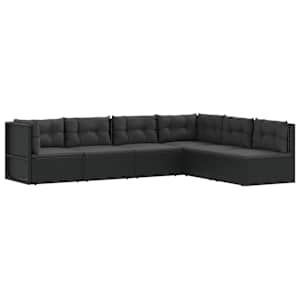 vidaXL Sodo komplektas su pagalvėlėmis, 6 dalių, juodas, poliratanas