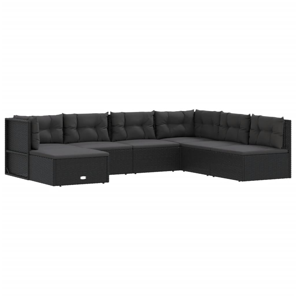 vidaXL 7-delige Loungeset met kussens poly rattan zwart