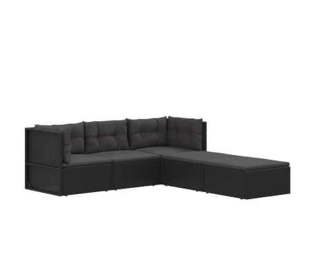 vidaXL 5-osaline aiamööblikomplekt patjadega, must, polürotang