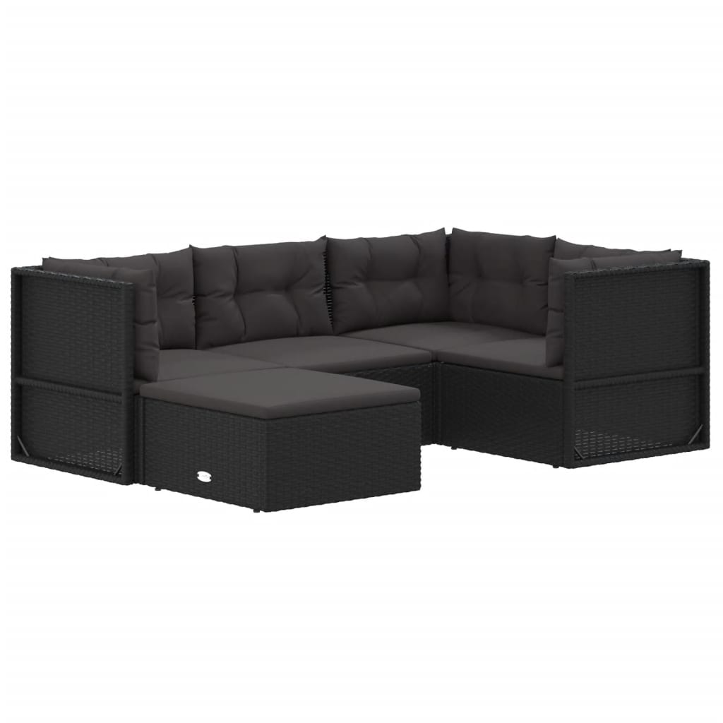 vidaXL Salon de jardin 5 pcs avec coussins Noir Résine tressée