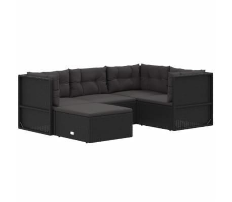 vidaXL Set de muebles de jardín 5 pzas y cojines ratán sintético negro