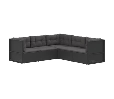 vidaXL Sodo komplektas su pagalvėlėmis, 5 dalių, juodas, poliratanas